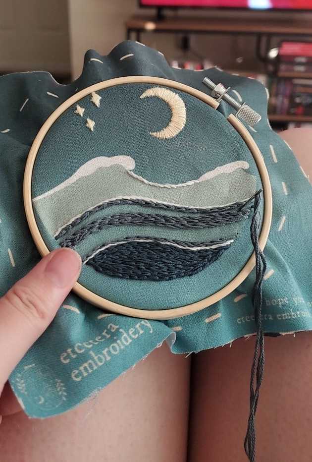 Detailed view of moon embroidery